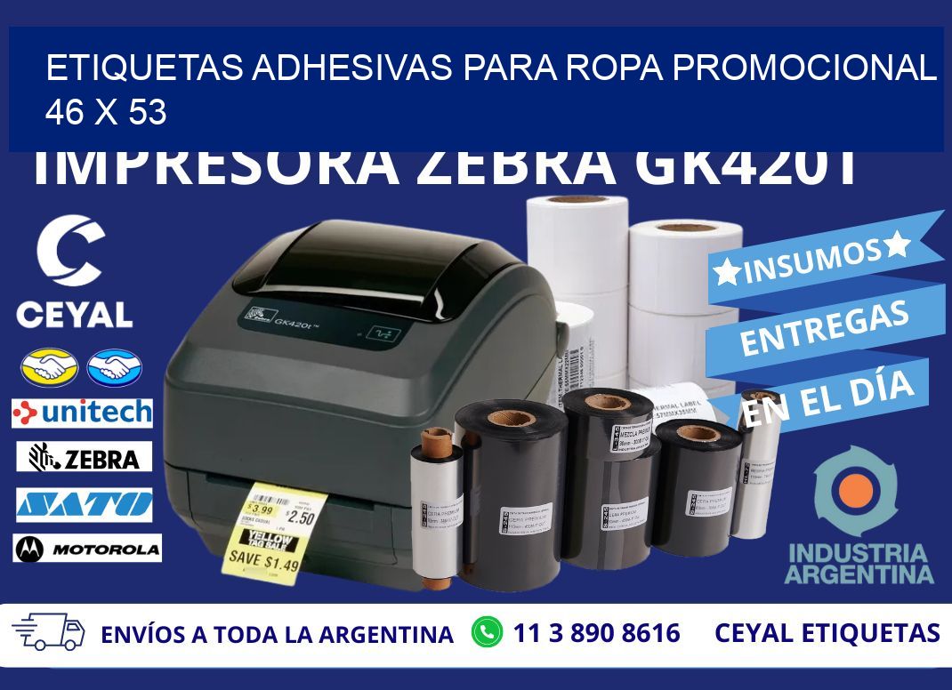 ETIQUETAS ADHESIVAS PARA ROPA PROMOCIONAL  46 x 53