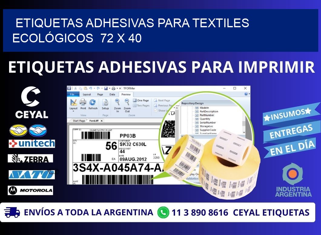 ETIQUETAS ADHESIVAS PARA TEXTILES ECOLÓGICOS  72 x 40