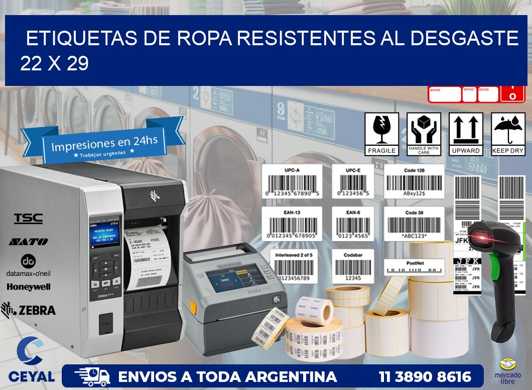 ETIQUETAS DE ROPA RESISTENTES AL DESGASTE 22 x 29