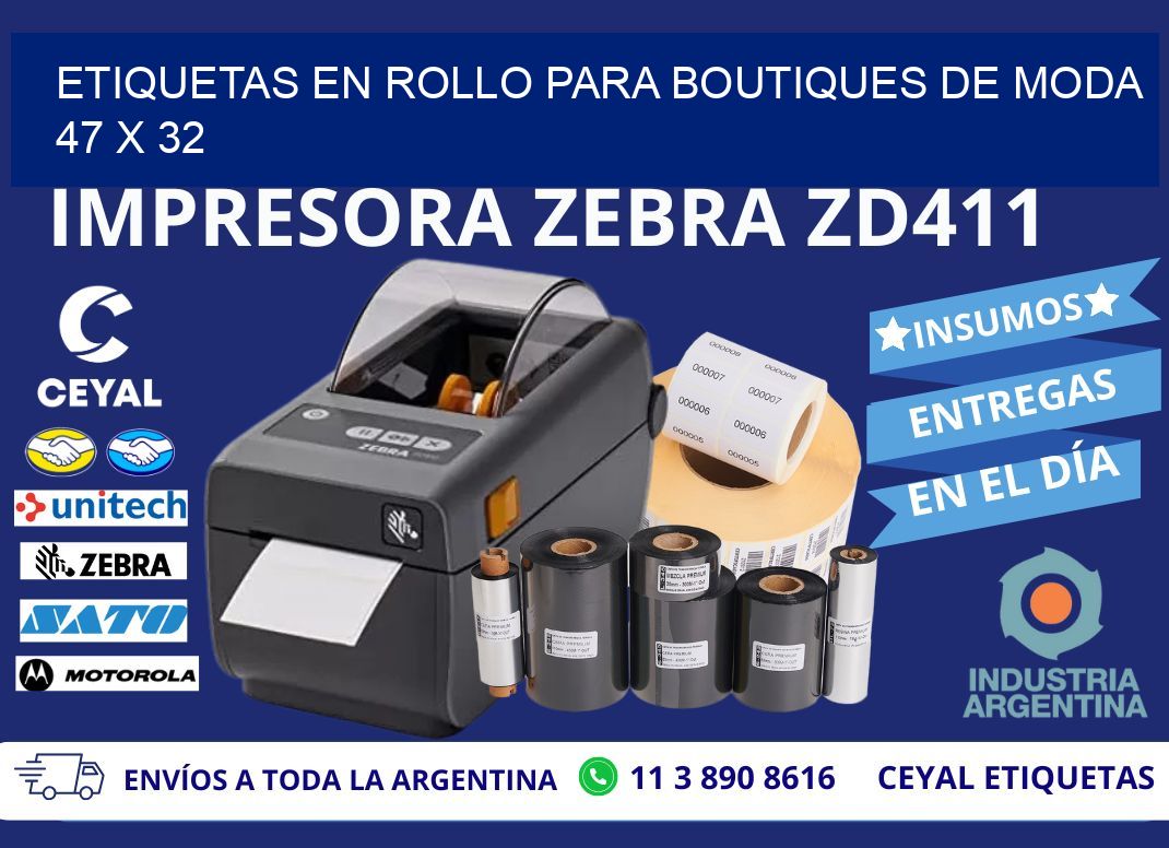 ETIQUETAS EN ROLLO PARA BOUTIQUES DE MODA  47 x 32