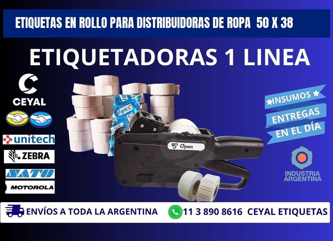 ETIQUETAS EN ROLLO PARA DISTRIBUIDORAS DE ROPA  50 x 38