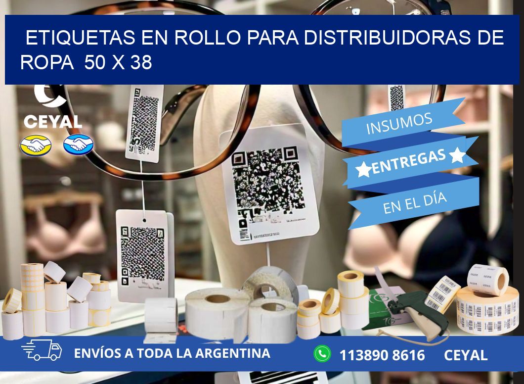 ETIQUETAS EN ROLLO PARA DISTRIBUIDORAS DE ROPA  50 x 38