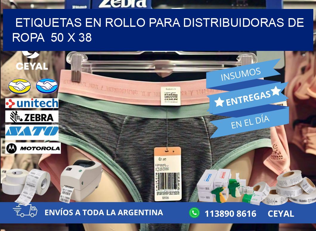 ETIQUETAS EN ROLLO PARA DISTRIBUIDORAS DE ROPA  50 x 38