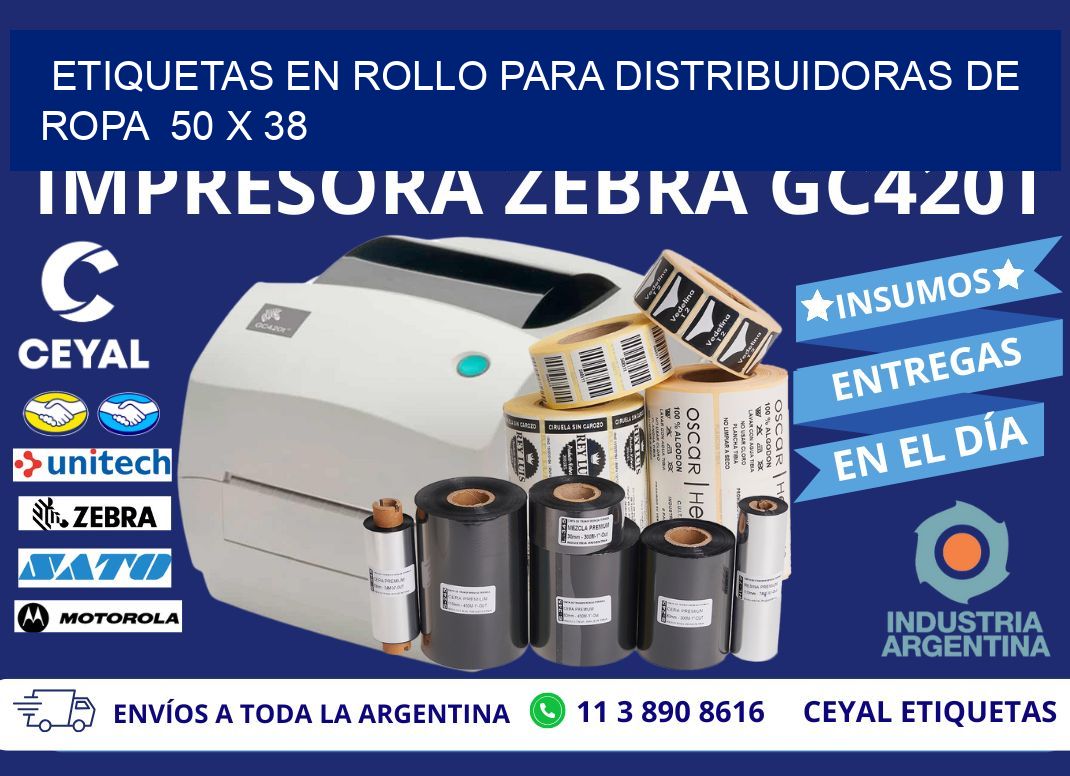 ETIQUETAS EN ROLLO PARA DISTRIBUIDORAS DE ROPA  50 x 38