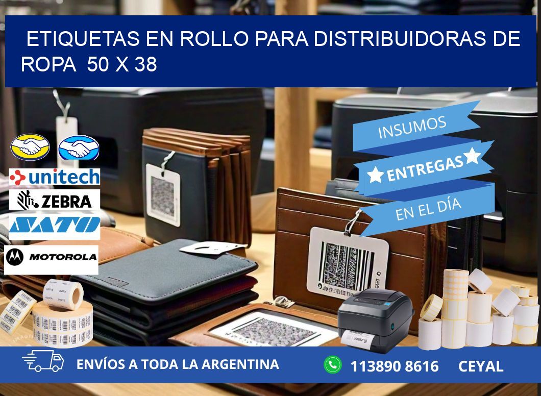 ETIQUETAS EN ROLLO PARA DISTRIBUIDORAS DE ROPA  50 x 38