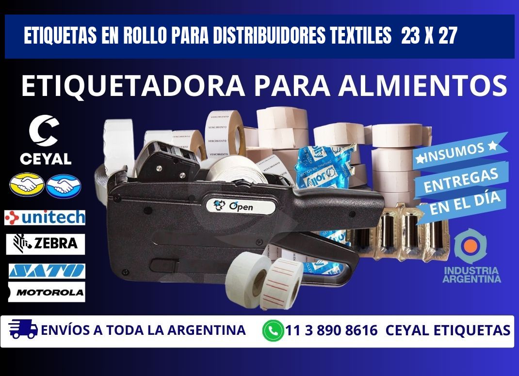 ETIQUETAS EN ROLLO PARA DISTRIBUIDORES TEXTILES  23 x 27