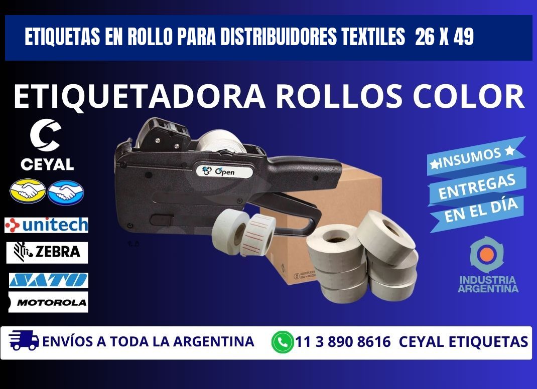 ETIQUETAS EN ROLLO PARA DISTRIBUIDORES TEXTILES  26 x 49