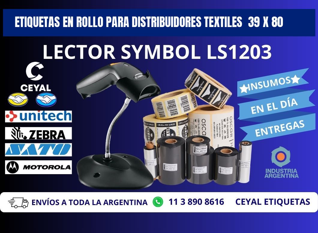 ETIQUETAS EN ROLLO PARA DISTRIBUIDORES TEXTILES  39 x 80