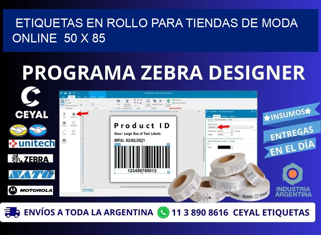 ETIQUETAS EN ROLLO PARA TIENDAS DE MODA ONLINE  50 x 85