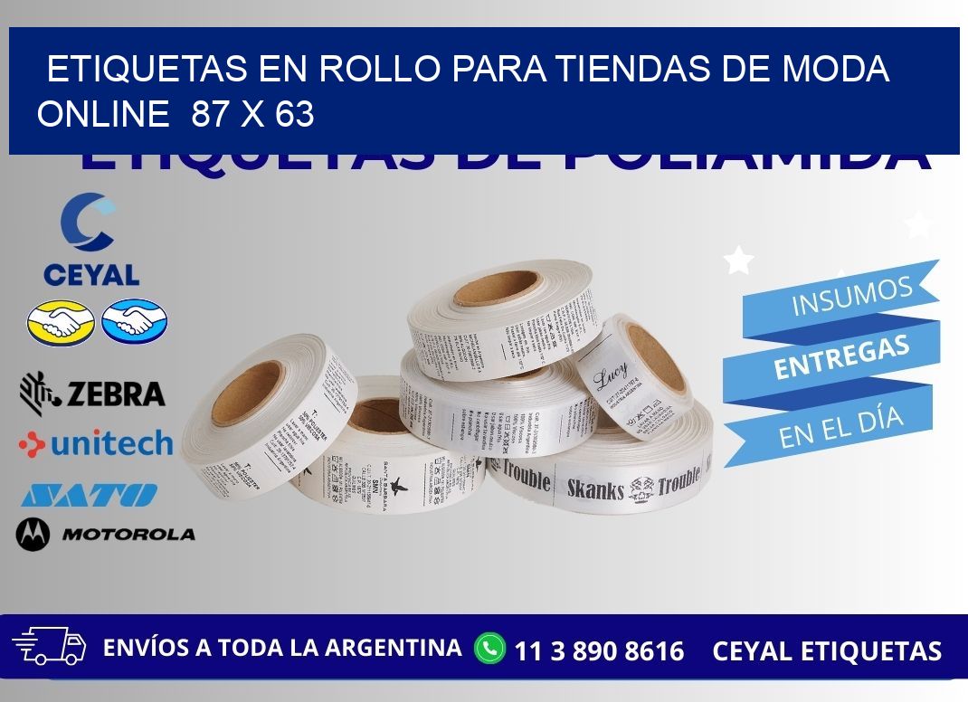 ETIQUETAS EN ROLLO PARA TIENDAS DE MODA ONLINE  87 x 63