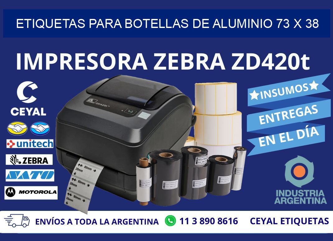 ETIQUETAS PARA BOTELLAS DE ALUMINIO 73 x 38