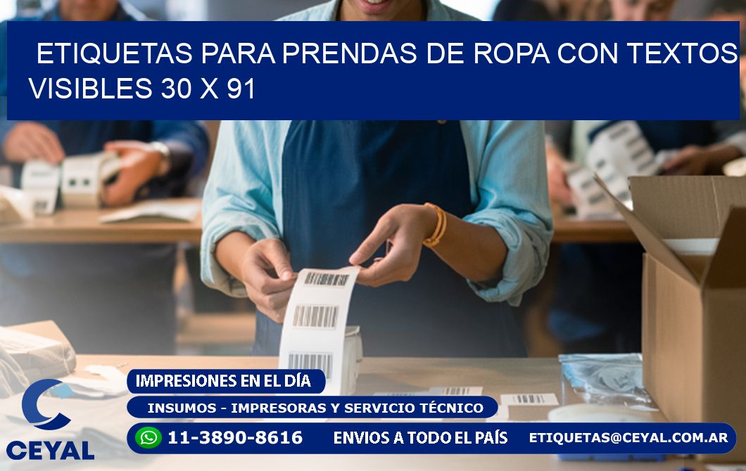 ETIQUETAS PARA PRENDAS DE ROPA CON TEXTOS VISIBLES 30 x 91