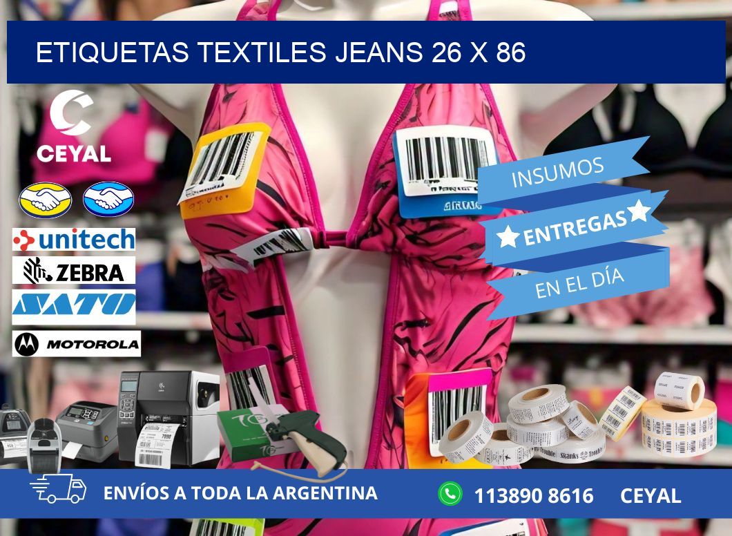 ETIQUETAS TEXTILES JEANS 26 x 86