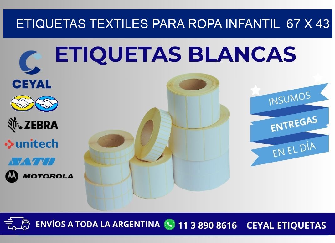 ETIQUETAS TEXTILES PARA ROPA INFANTIL  67 x 43