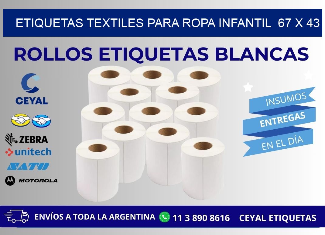 ETIQUETAS TEXTILES PARA ROPA INFANTIL  67 x 43