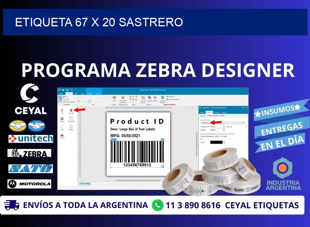 Etiqueta 67 x 20 sastrero