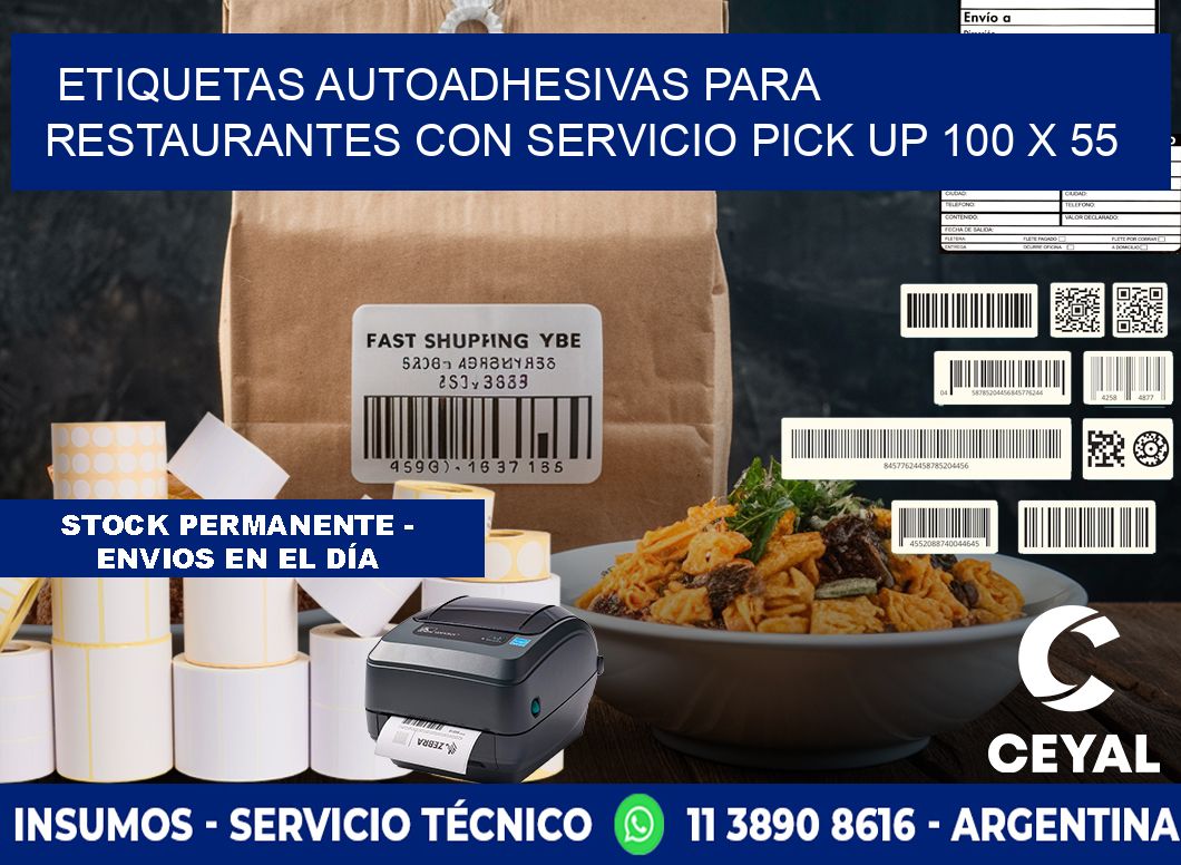 Etiquetas autoadhesivas para restaurantes con servicio pick up 100 x 55