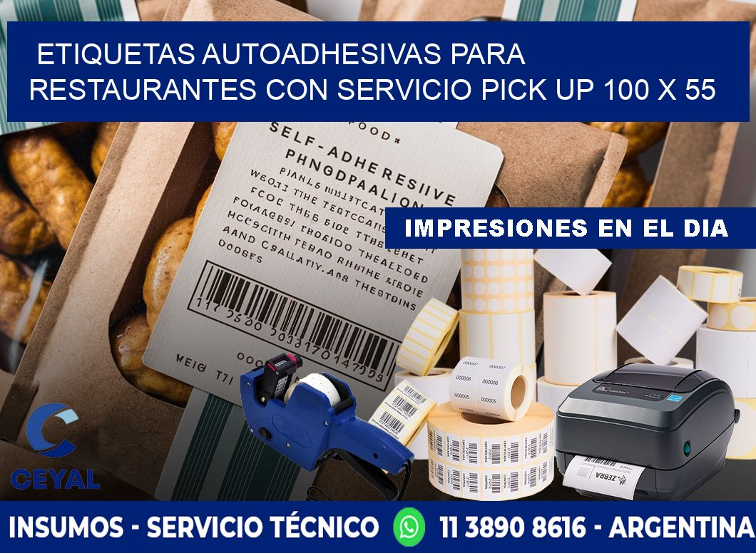 Etiquetas autoadhesivas para restaurantes con servicio pick up 100 x 55