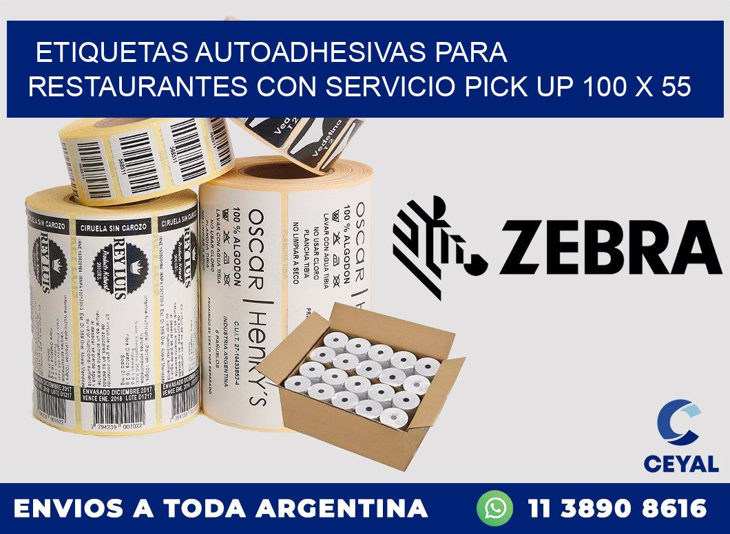 Etiquetas autoadhesivas para restaurantes con servicio pick up 100 x 55