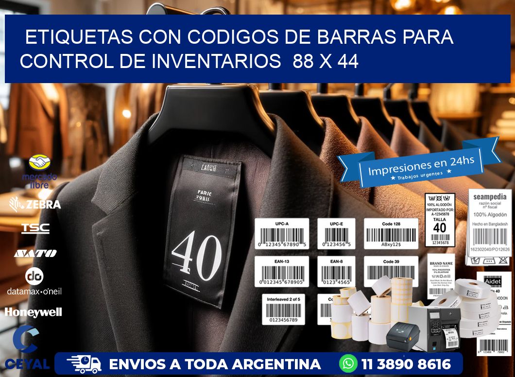 Etiquetas con Codigos de Barras para Control de Inventarios  88 x 44