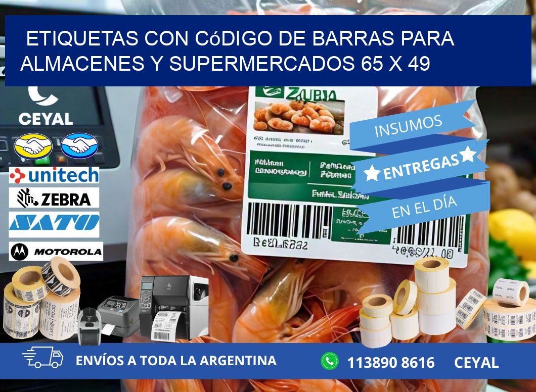 Etiquetas con código de barras para almacenes y supermercados 65 x 49