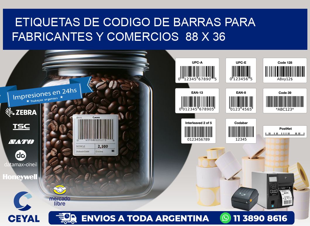 Etiquetas de Codigo de Barras para Fabricantes y Comercios  88 x 36