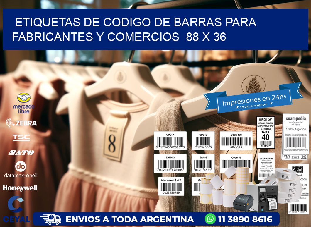 Etiquetas de Codigo de Barras para Fabricantes y Comercios  88 x 36