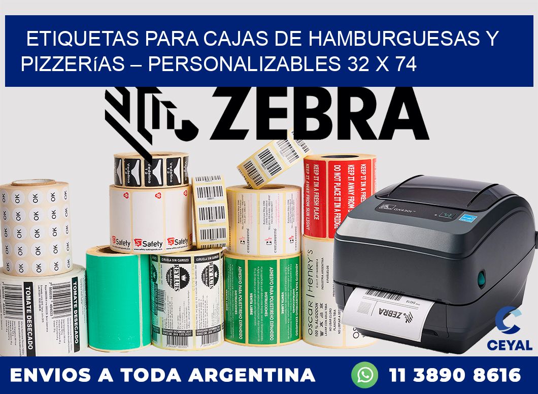 Etiquetas para cajas de hamburguesas y pizzerías – Personalizables 32 x 74