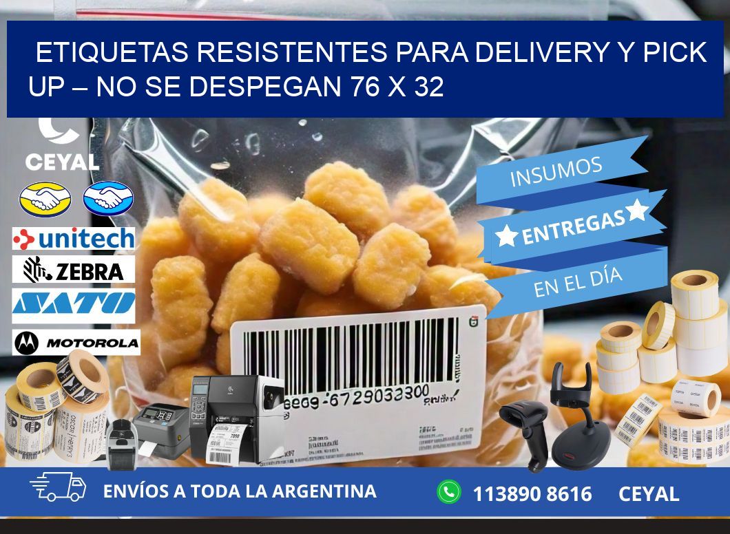 Etiquetas resistentes para delivery y pick up – No se despegan 76 x 32