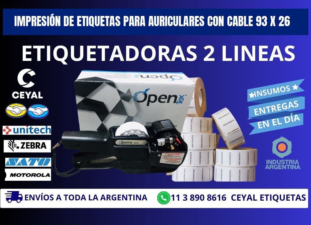 IMPRESIÓN DE ETIQUETAS PARA AURICULARES CON CABLE 93 x 26