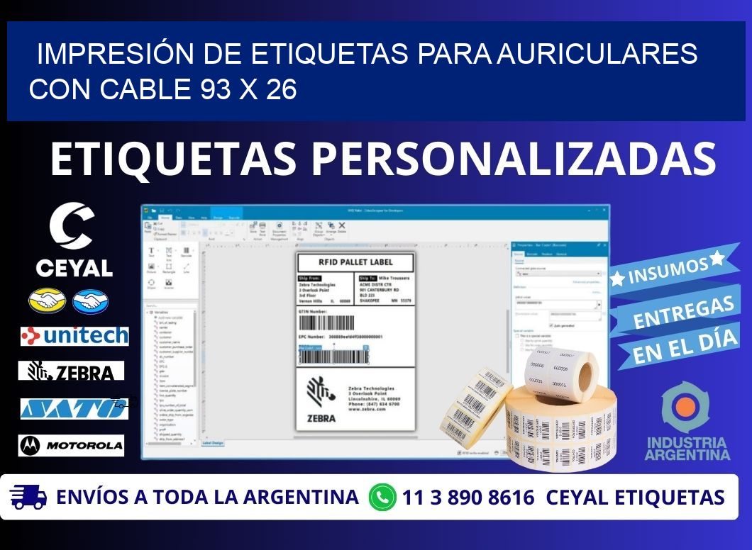 IMPRESIÓN DE ETIQUETAS PARA AURICULARES CON CABLE 93 x 26