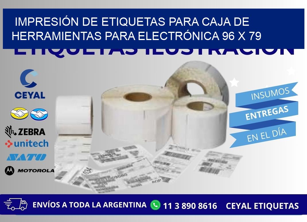 IMPRESIÓN DE ETIQUETAS PARA CAJA DE HERRAMIENTAS PARA ELECTRÓNICA 96 x 79