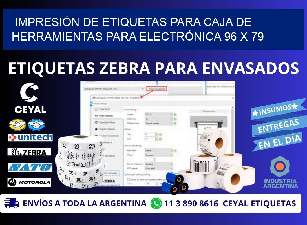 IMPRESIÓN DE ETIQUETAS PARA CAJA DE HERRAMIENTAS PARA ELECTRÓNICA 96 x 79