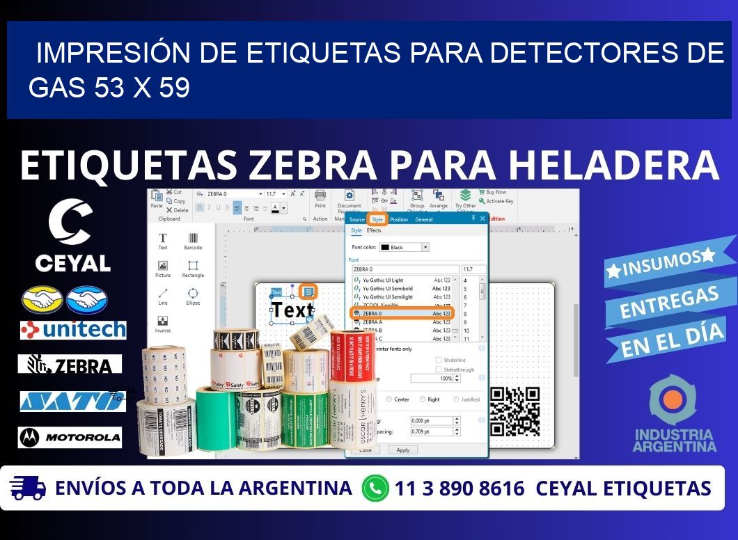 IMPRESIÓN DE ETIQUETAS PARA DETECTORES DE GAS 53 x 59