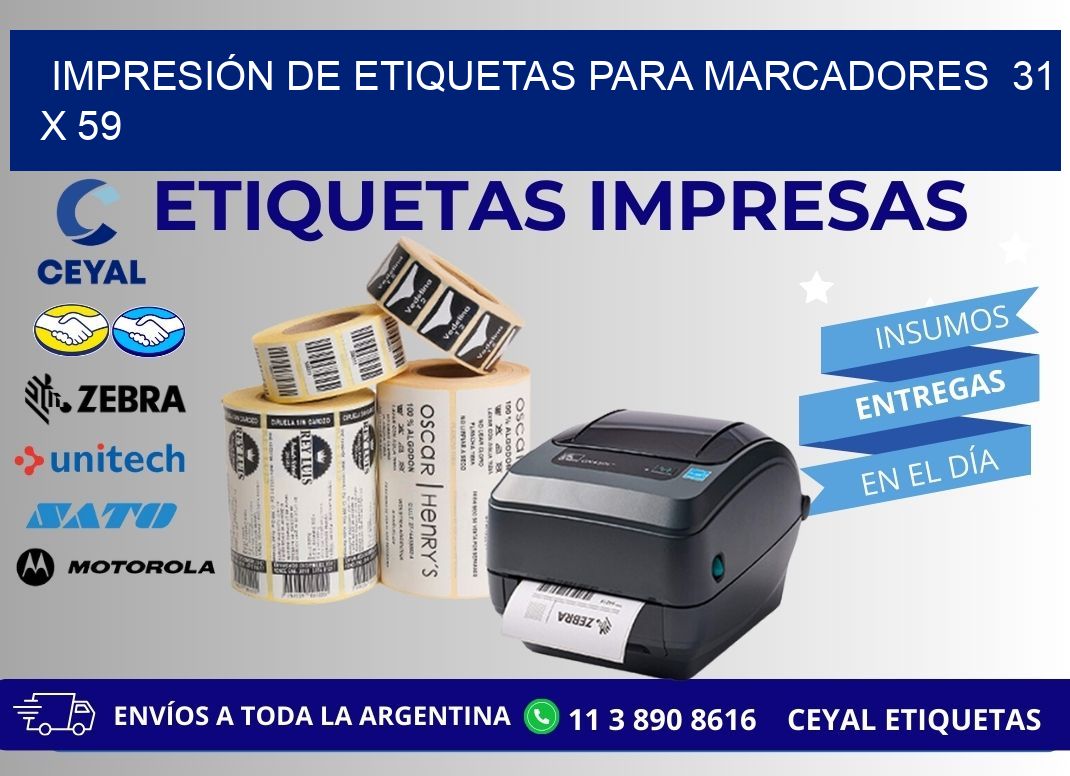 IMPRESIÓN DE ETIQUETAS PARA MARCADORES 31 x 59