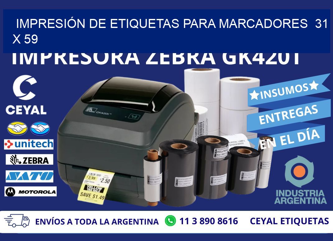 IMPRESIÓN DE ETIQUETAS PARA MARCADORES 31 x 59