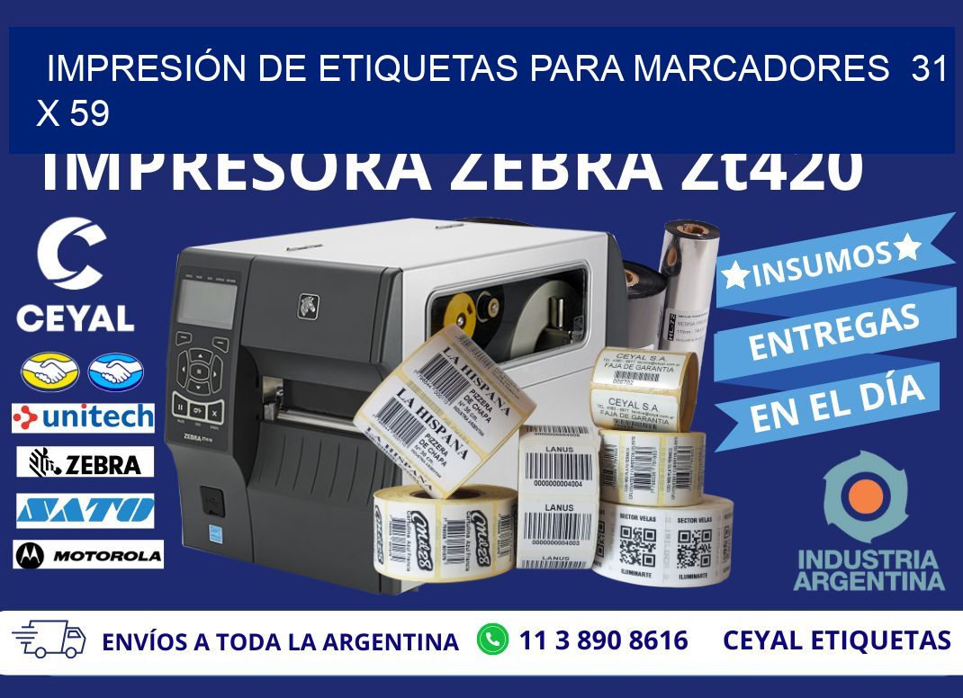 IMPRESIÓN DE ETIQUETAS PARA MARCADORES 31 x 59