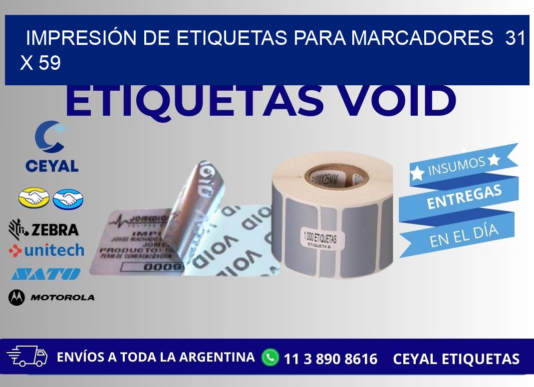 IMPRESIÓN DE ETIQUETAS PARA MARCADORES  31 x 59
