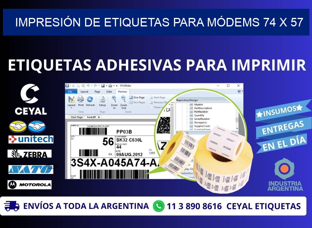 IMPRESIÓN DE ETIQUETAS PARA MÓDEMS 74 x 57