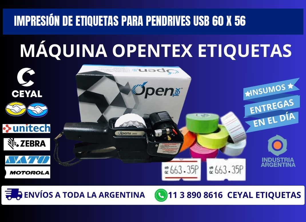 IMPRESIÓN DE ETIQUETAS PARA PENDRIVES USB 60 x 56