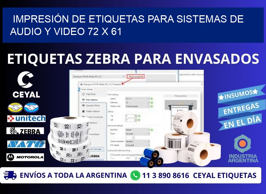 IMPRESIÓN DE ETIQUETAS PARA SISTEMAS DE AUDIO Y VIDEO 72 x 61