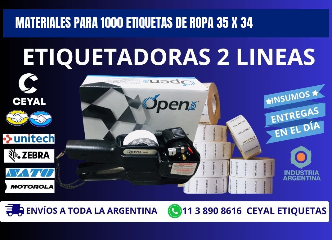 MATERIALES PARA 1000 ETIQUETAS DE ROPA 35 x 34