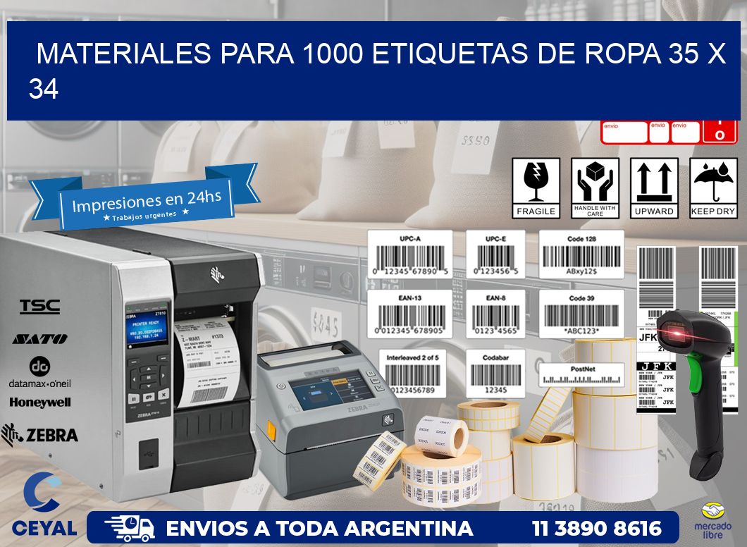 MATERIALES PARA 1000 ETIQUETAS DE ROPA 35 x 34