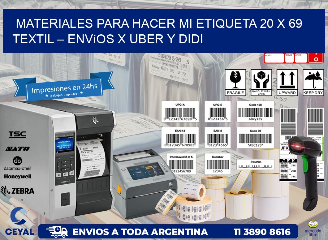 Materiales para hacer mi Etiqueta 20 x 69 textil – Envíos x Uber y DiDi