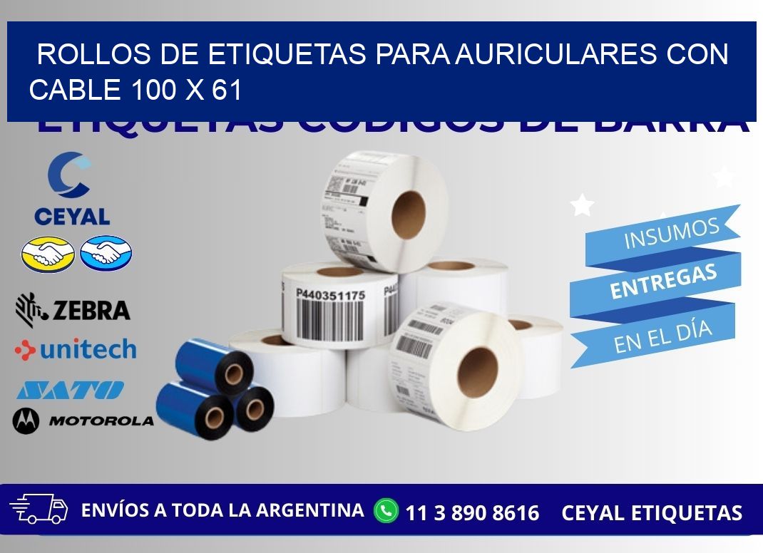 ROLLOS DE ETIQUETAS PARA AURICULARES CON CABLE 100 x 61