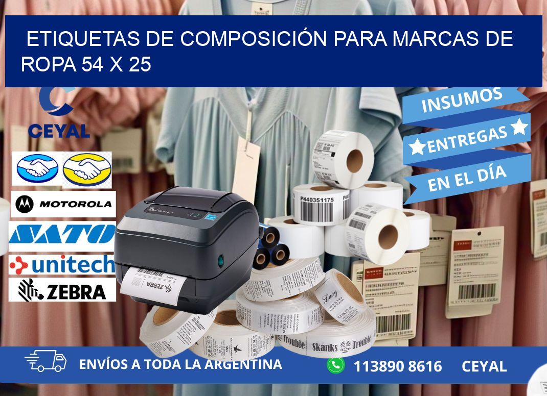 ETIQUETAS DE COMPOSICIÓN PARA MARCAS DE ROPA 54 x 25