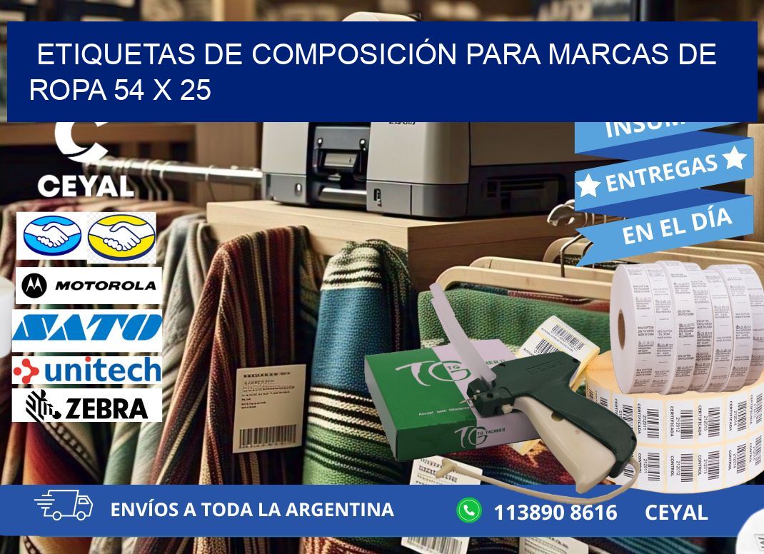 ETIQUETAS DE COMPOSICIÓN PARA MARCAS DE ROPA 54 x 25