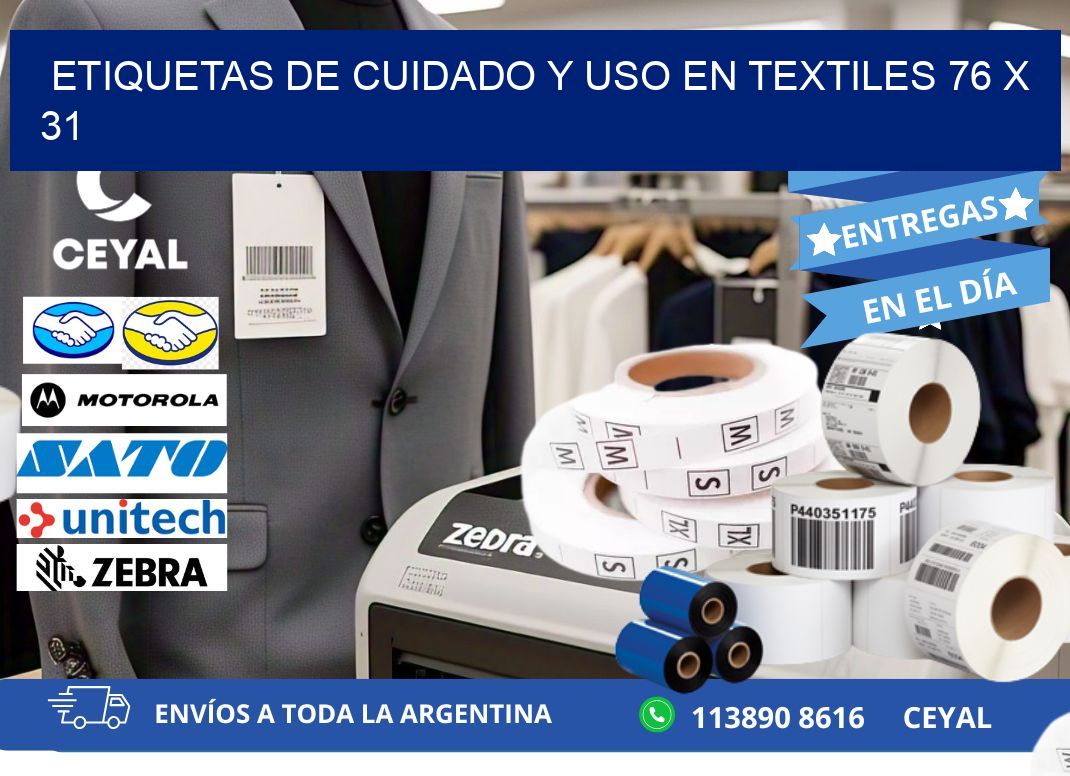 ETIQUETAS DE CUIDADO Y USO EN TEXTILES 76 x 31