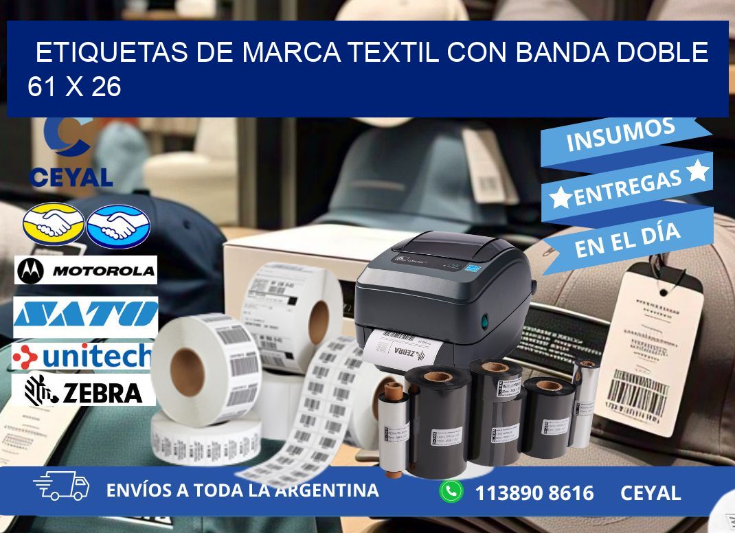 ETIQUETAS DE MARCA TEXTIL CON BANDA DOBLE 61 x 26