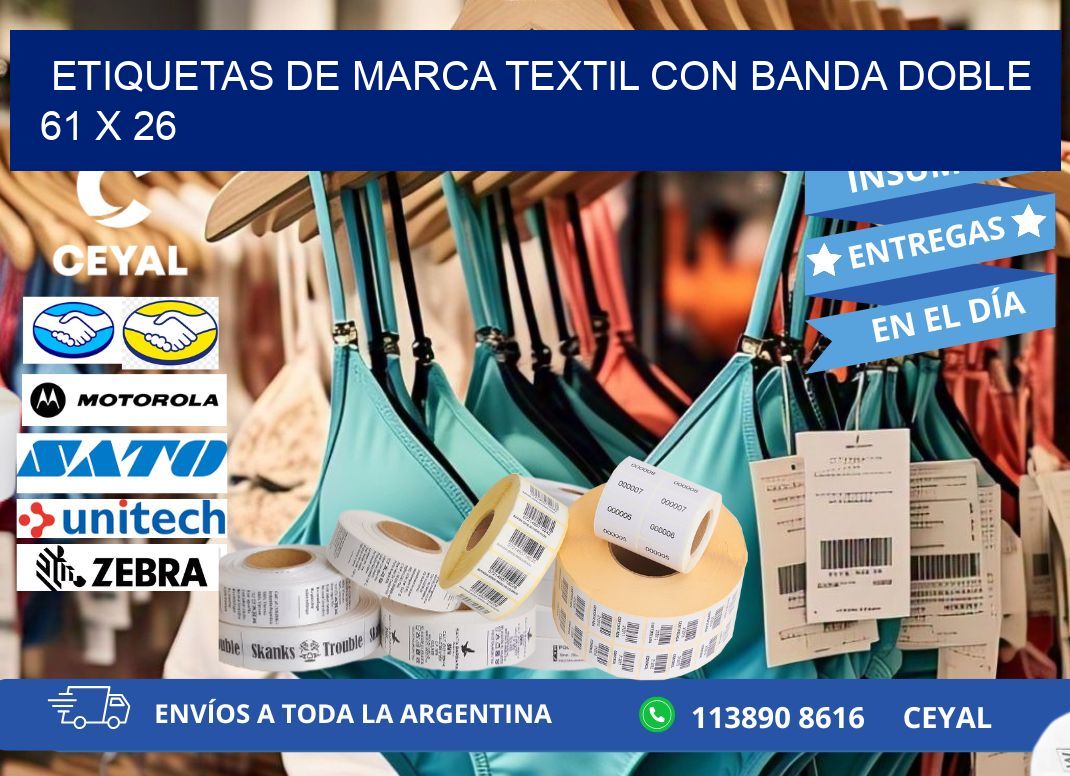 ETIQUETAS DE MARCA TEXTIL CON BANDA DOBLE 61 x 26